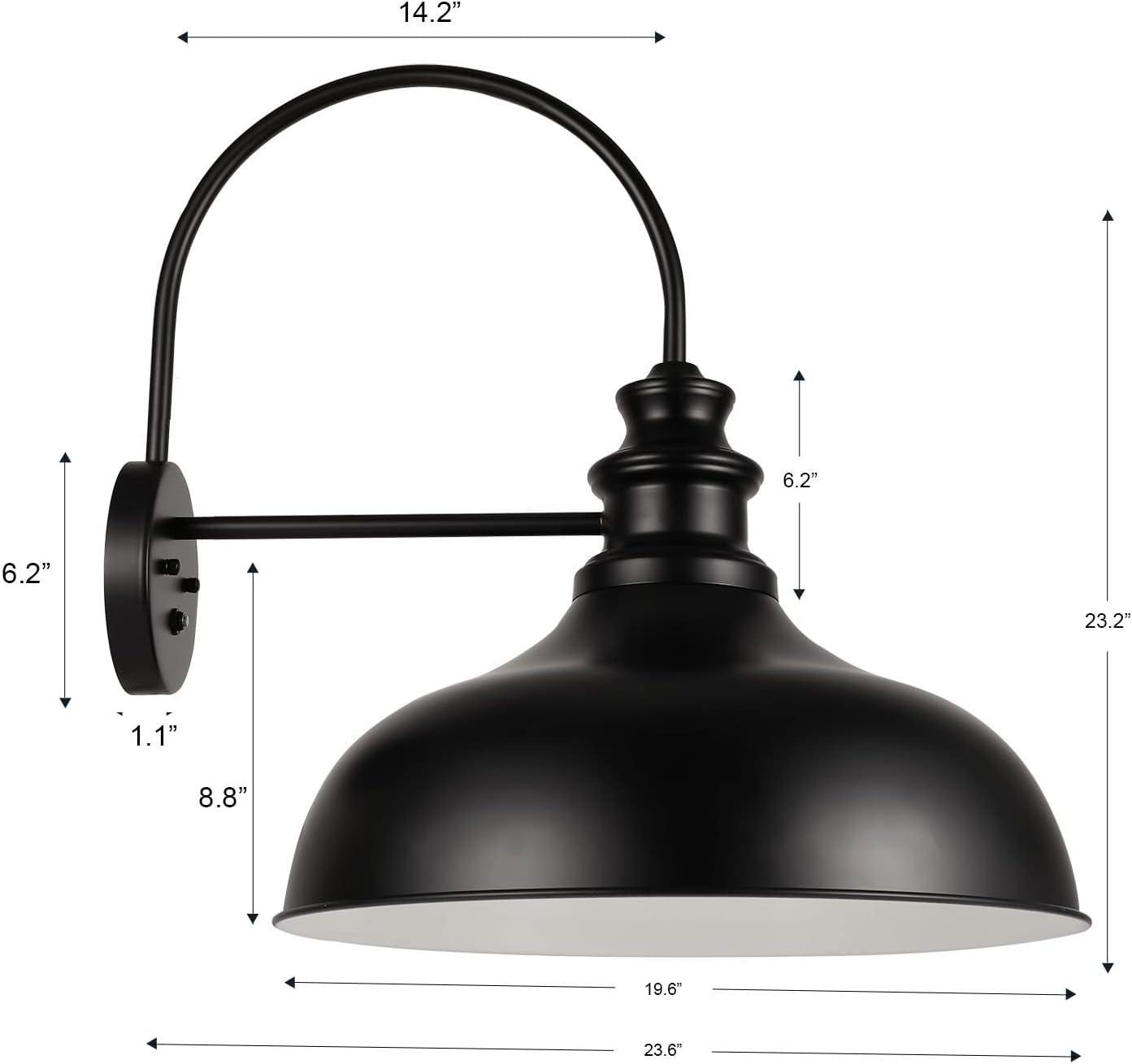 Modern Black Exterior Gooseneck Outdoor Hardwired Barn Light Fixture Dusk to Dawn Wall Sconce with Metal Shade