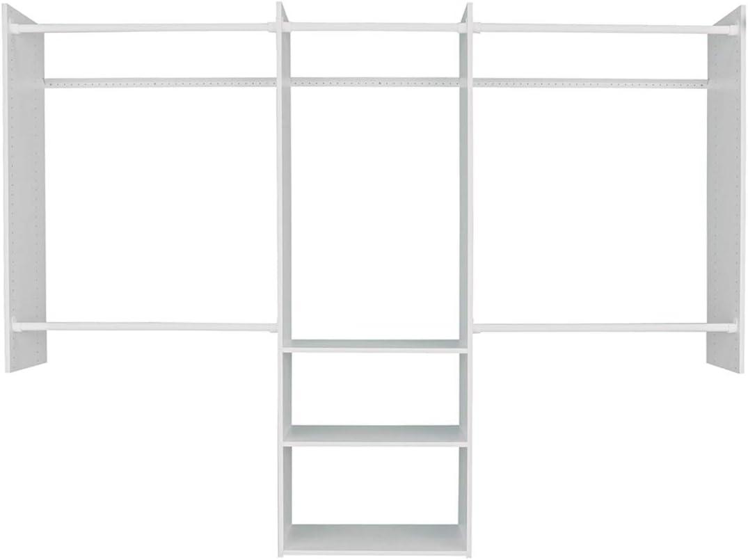 White Wood Closet Organizer with Shelves and Rods