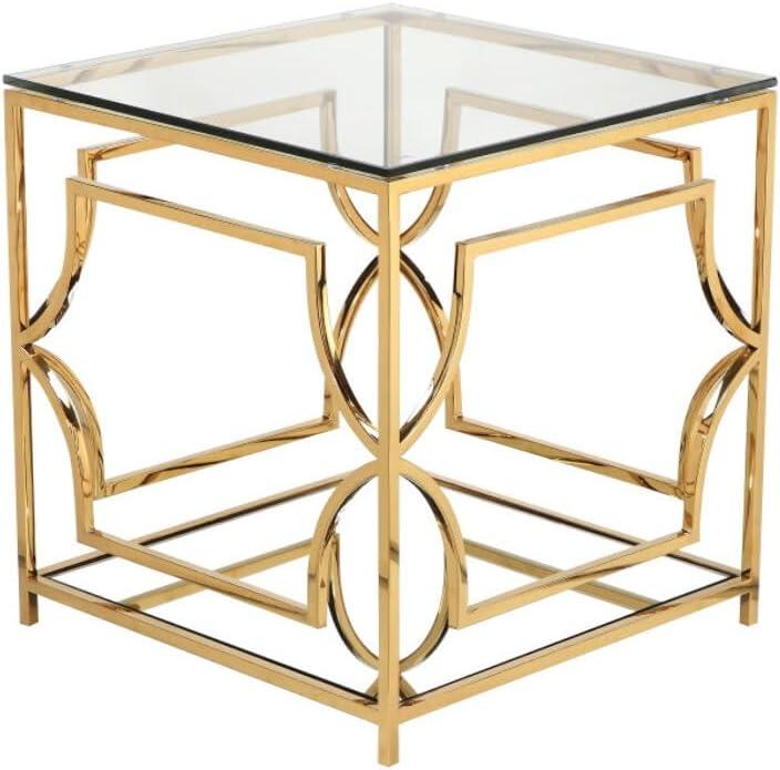 American Home Classic Edward Modern Metal/Glass Side Table in Brushed Brass