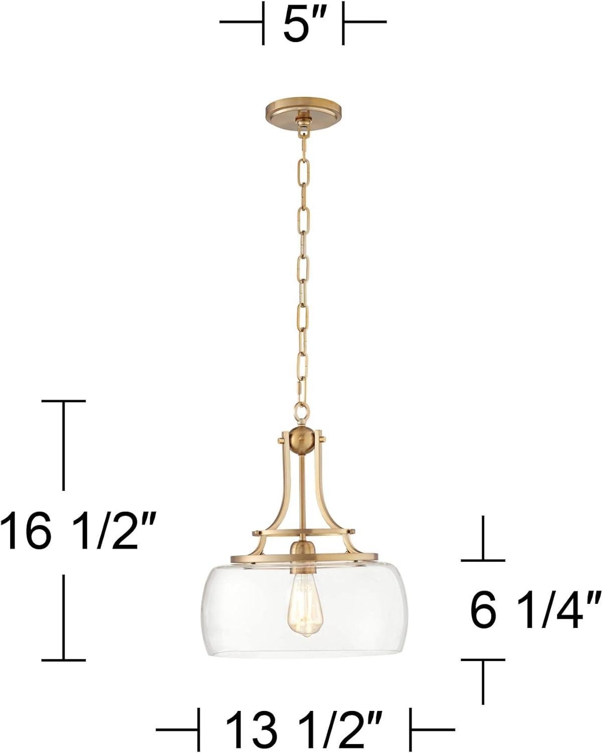 Franklin Iron Works Charleston Brass Pendant Lighting 13 1/2" Wide Modern LED Clear Glass Shade for Dining Room House Foyer Kitchen Island Entryway