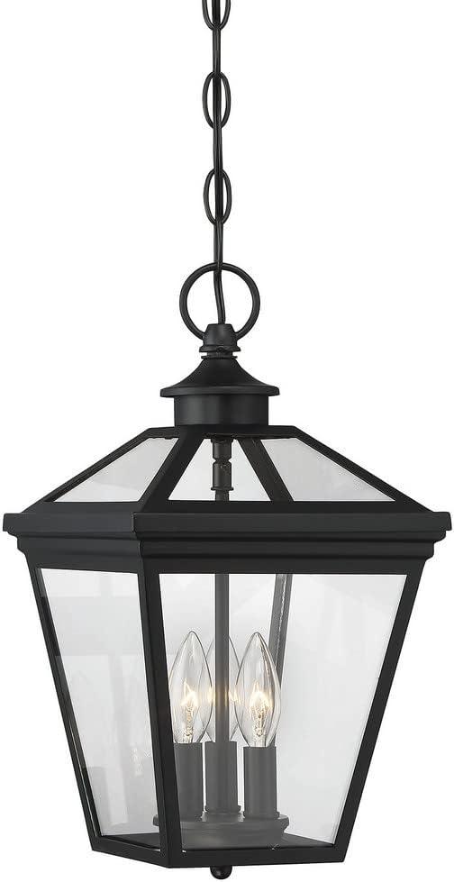 Ellijay Black and Clear Glass 3-Light Outdoor Hanging Lantern