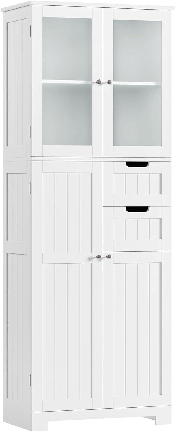 67'' Tall Storage Cabinet, Bathroom Storage Cabinet with Glass Doors and Shelves, Kitchen Pantry Cabinet with 2 Drawers for Bathroom, Living Room, Kitchen, White