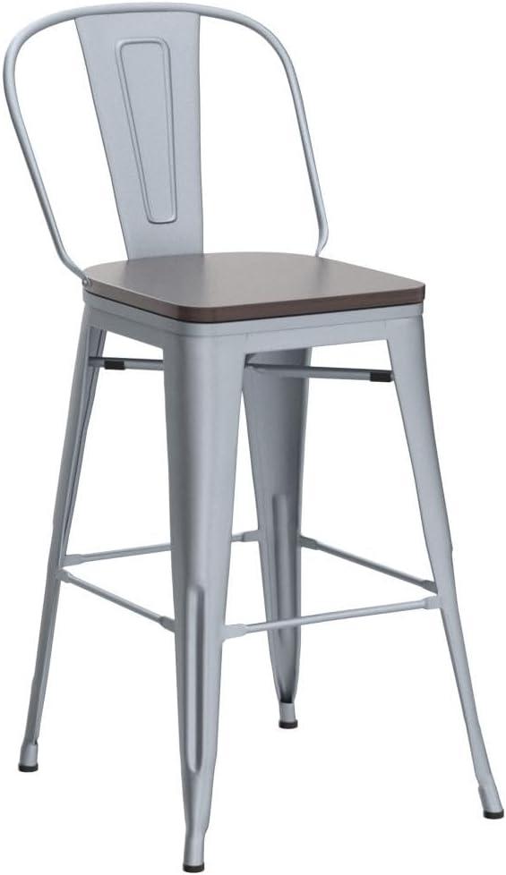 Andeworld Metal Bar Stools Set of 4 Counter Height Stools with Backs Counter Stools High Back Bar Chairs 30 Inch Silver