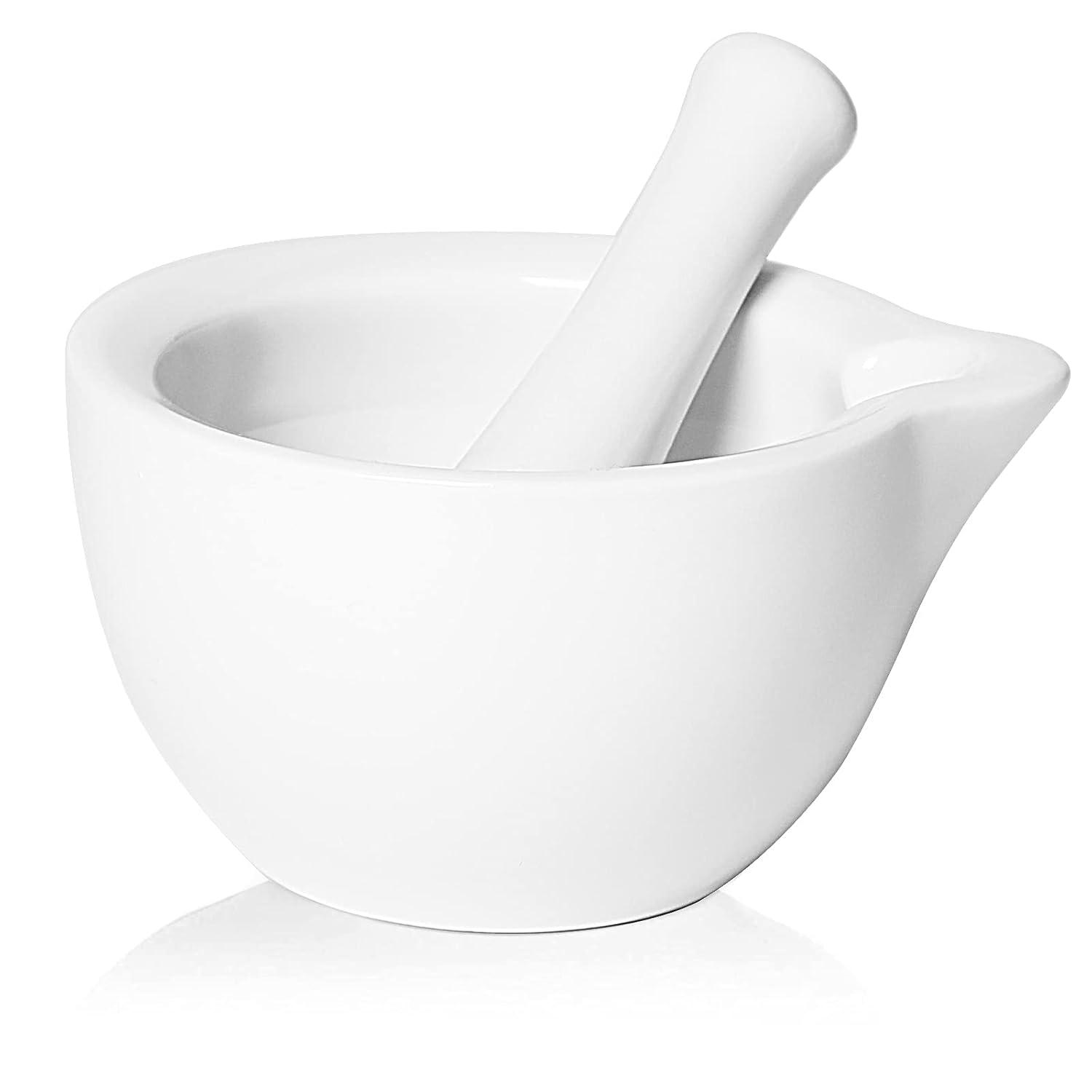 Porcelain Mortar and Pestle, Ceramic Herb Grinder Pill Crusher Set (4.2-inch)