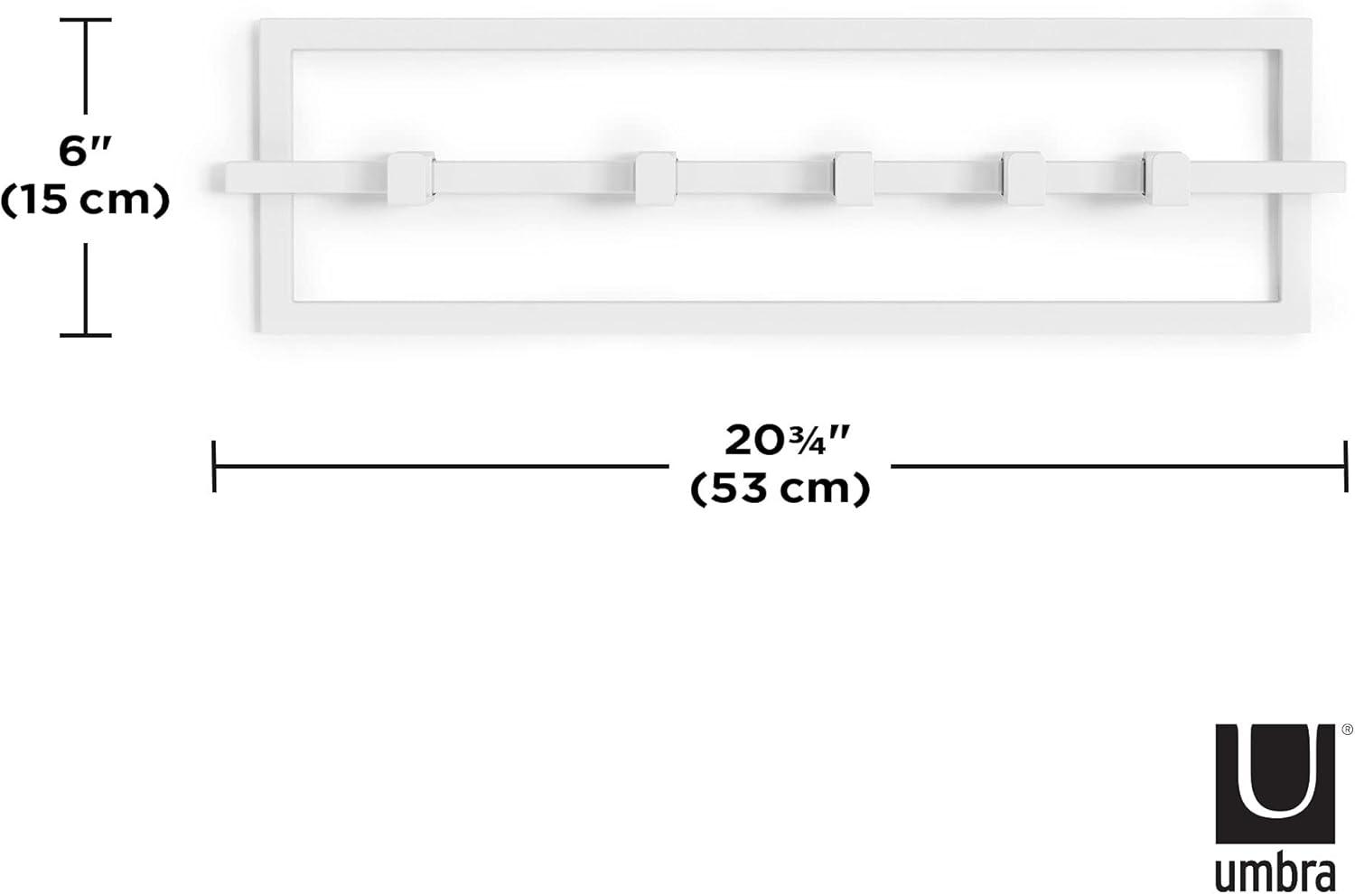 White Steel Wall-Mounted Hook Rail with 5 Adjustable Hooks