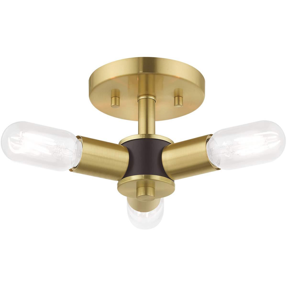Livex Lighting Copenhagen 3-Light Mid-Century Metal Ceiling Mount in Satin Brass