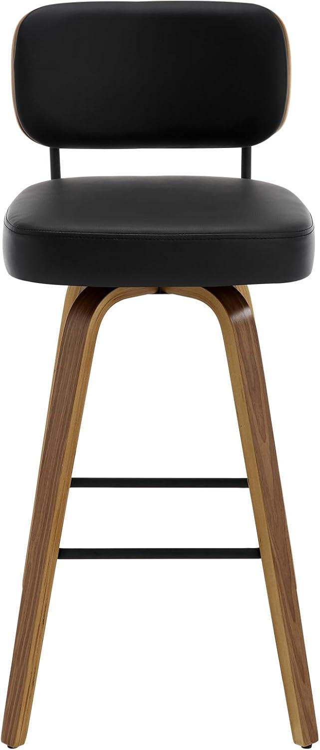 Grey Faux Leather Swivel Bar Stools with Wood Back