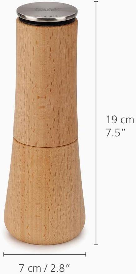 Joseph Joseph Milltop Beech Wood No-Spill Pepper Mill: Kitchen Utensil, Natural Wood, Adult Use, 7.48" Height