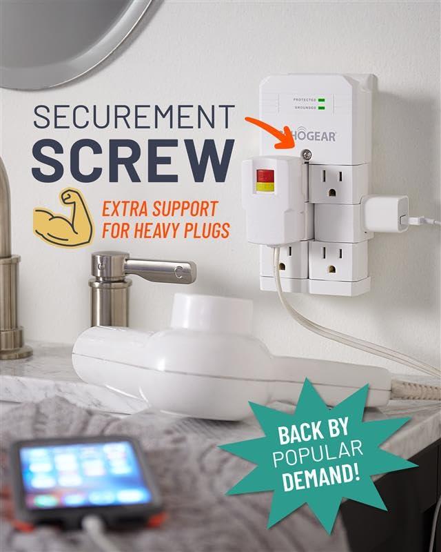 ECHOGEAR On Wall Surge Protector Outlet, Multiplug Wall Outlet with 6 Pivoting AC Outlets, White