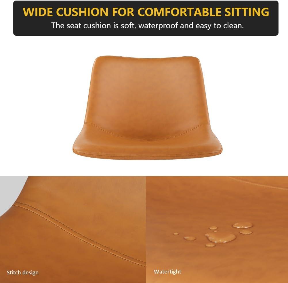 WKWKER Dinning Chairs Set of 2 Faux Leather Industrial Chair Counter Height Chair Metal Legs with Footrest Kitchen Chair for Home Bar Coffee Shop Patio Dining Chair Height 19’’ (Brown, 2pcs)