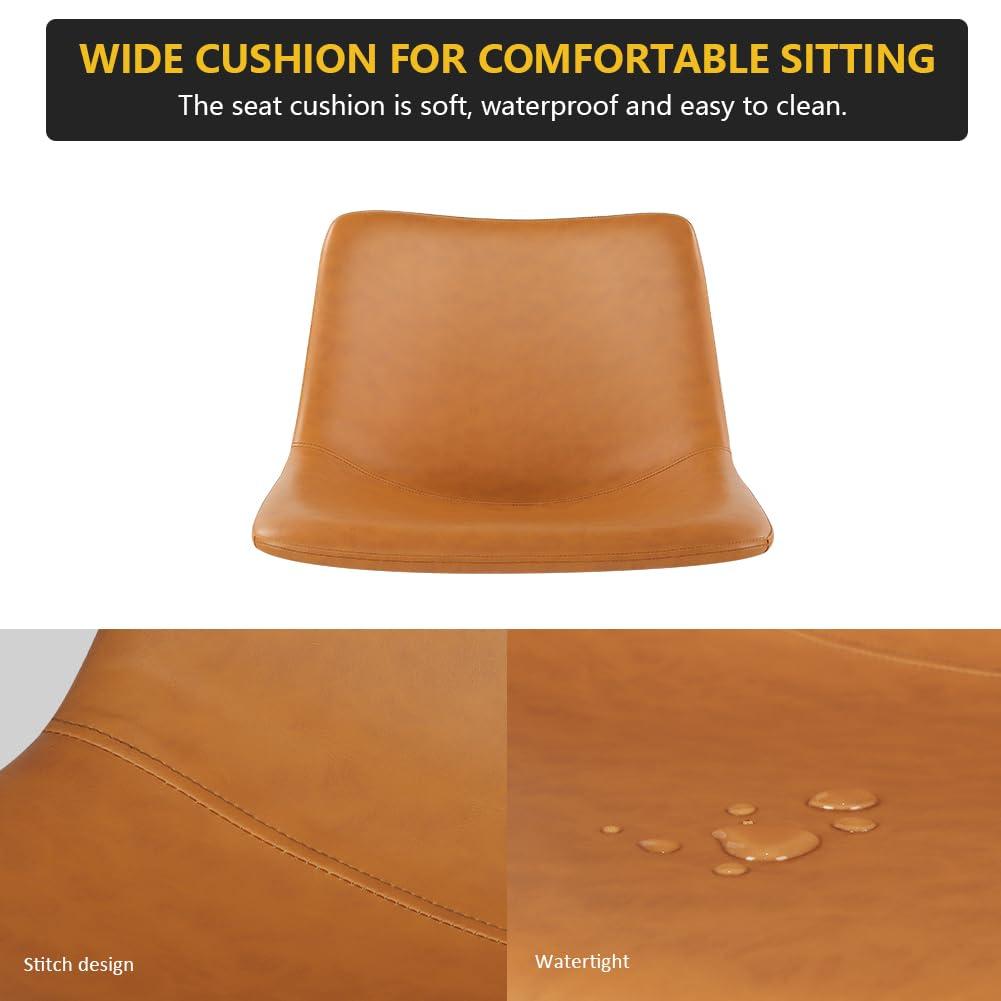 WKWKER Dinning Chairs Set of 2 Faux Leather Industrial Chair Counter Height Chair Metal Legs with Footrest Kitchen Chair for Home Bar Coffee Shop Patio Dining Chair Height 19’’ (Brown, 2pcs)