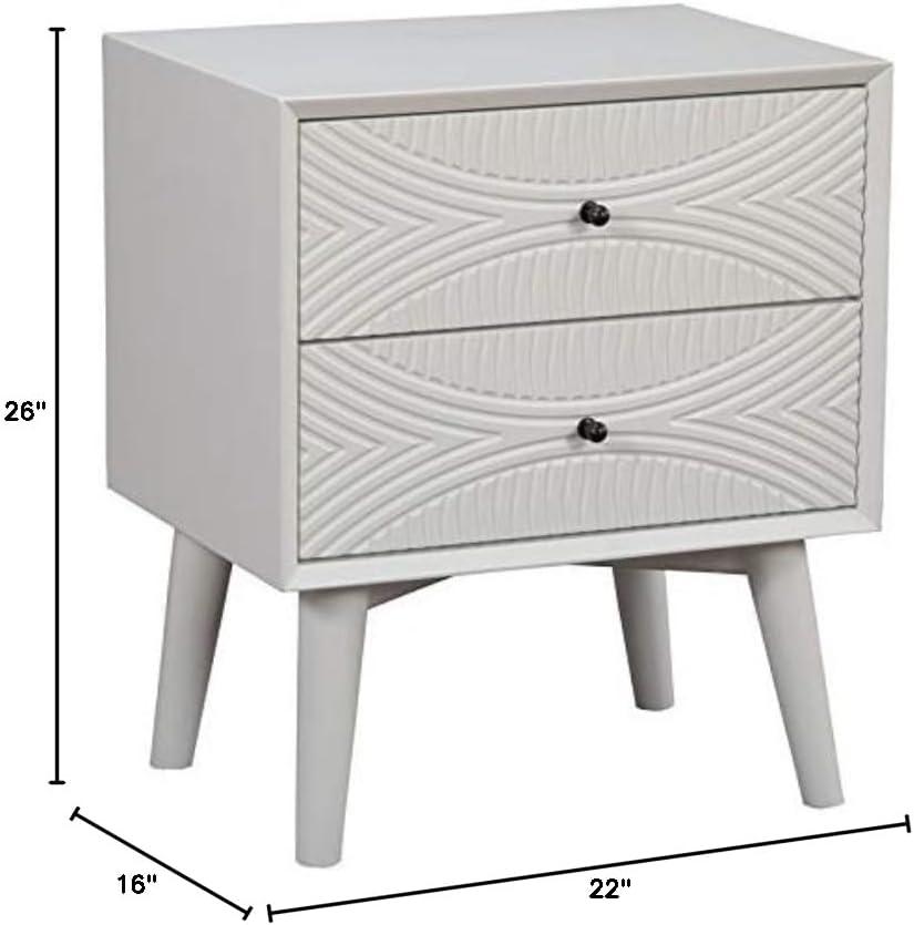Alpine Furniture Tranquility 2 Drawer Nightstand, 22" W X 16" D X 26" H, white