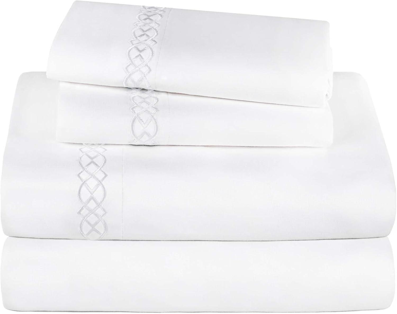 Superior Infinity Scroll Embroidered Certified Egyptian Cotton 1000 Thread Count Bed Sheet Set