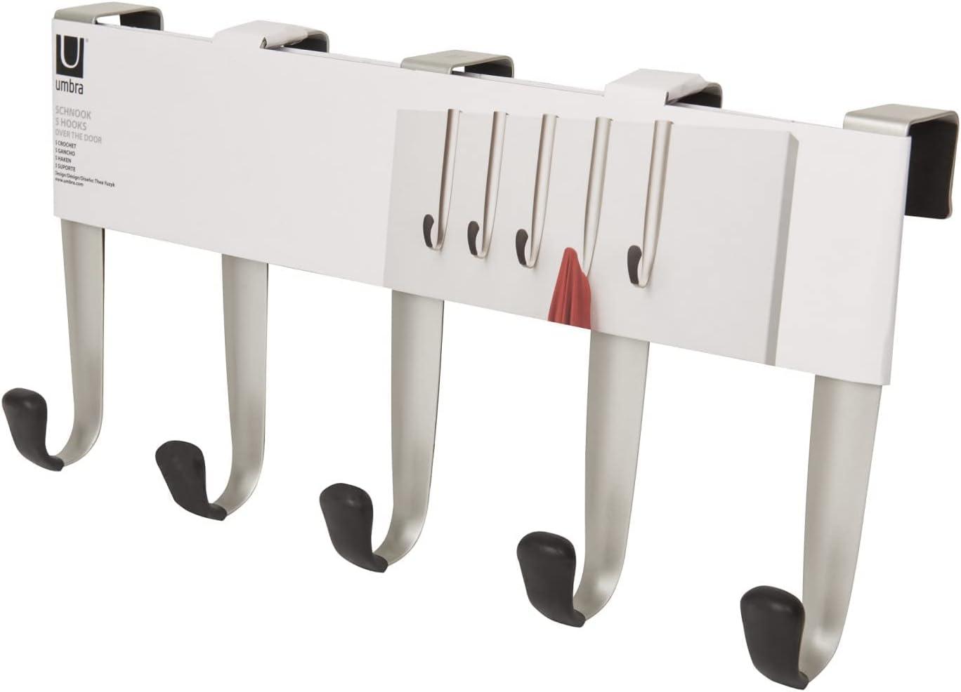 Sleek Nickel Finish Over-the-Door 5-Hook Rack with Protective Rubber