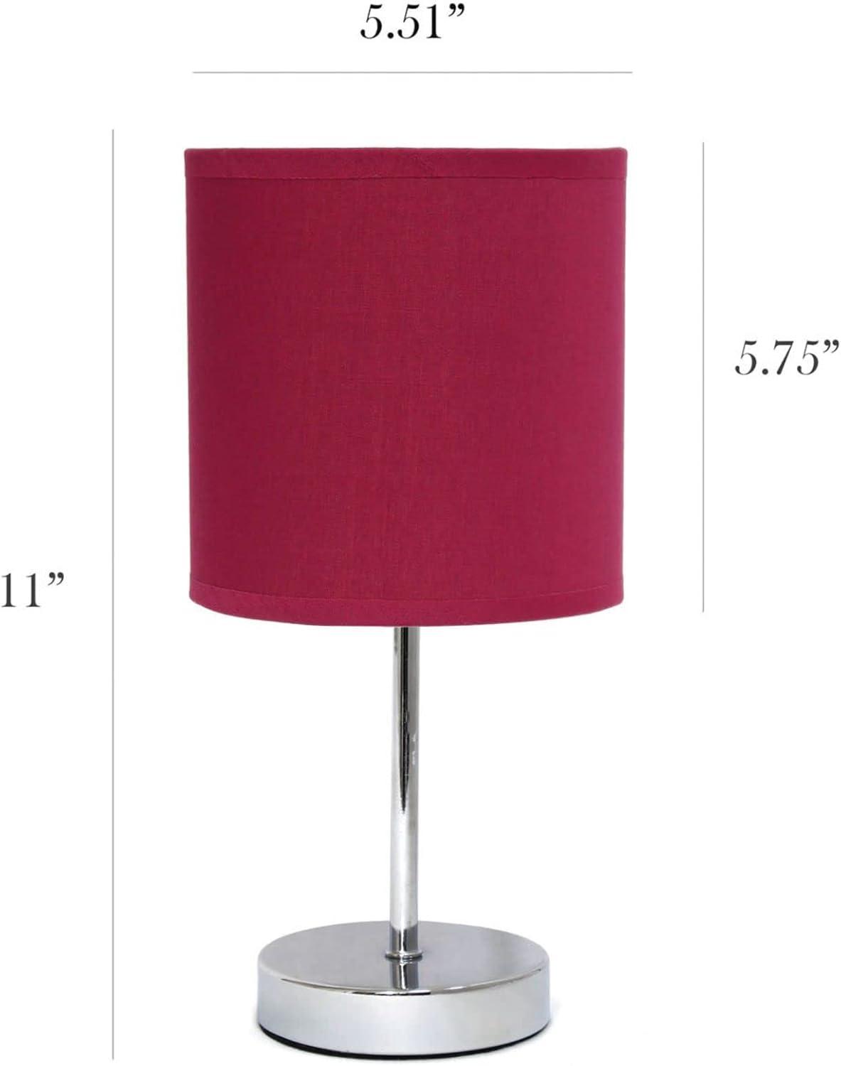 Simple Designs 11.81" Basic Chrome Mini Table Lamp with Fabric Shade, Wine Red