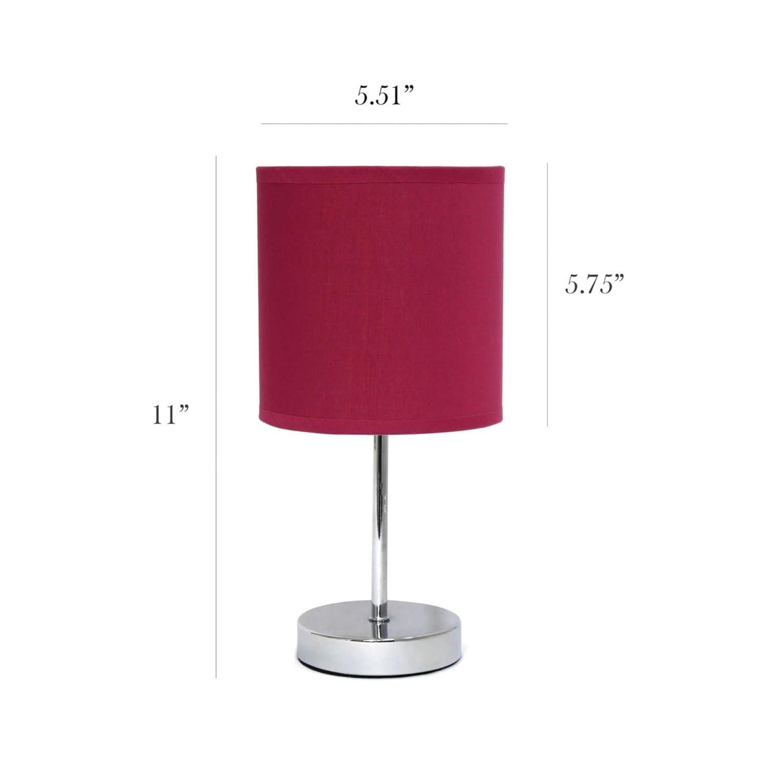 Simple Designs 11.81" Basic Chrome Mini Table Lamp with Fabric Shade, Wine Red