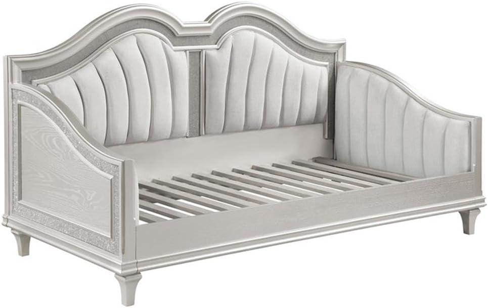 Ivory and Silver Oak Twin Daybed with Tufted Faux Leather Upholstery