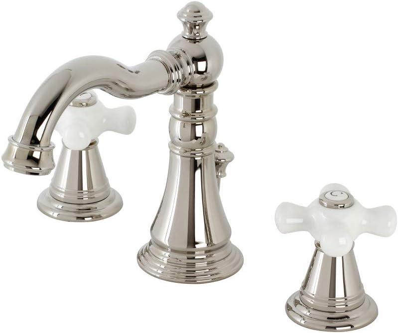 Kingston Brass American Classic Two-Handle 3-Hole Deck Mount Widespread Bathroom Faucet with Pop-Up Drain