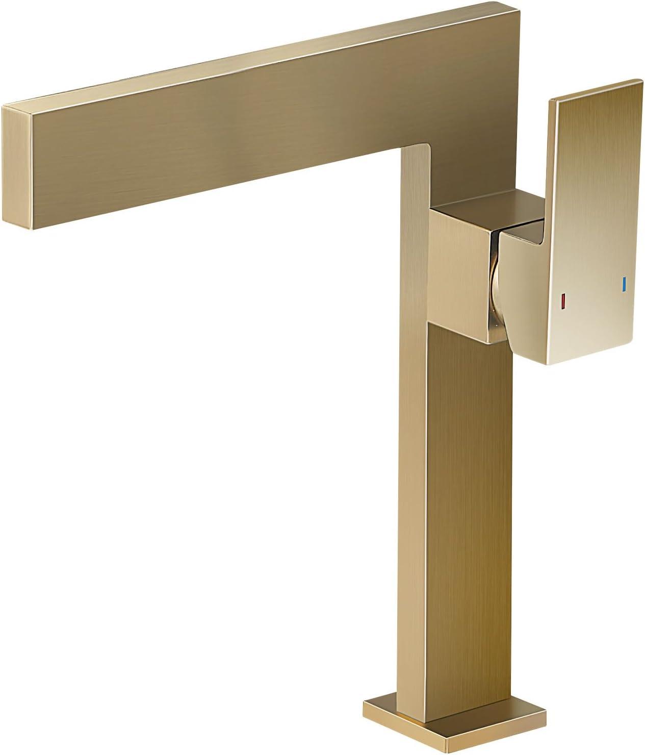 Brushed Gold Tall Single Handle Vessel Sink Faucet