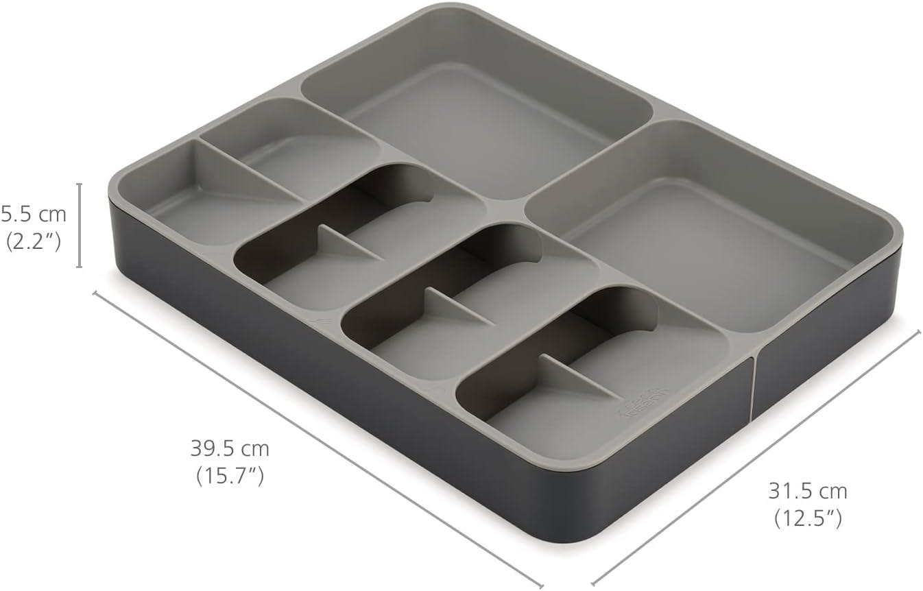 Gray Adjustable Plastic Flatware and Utensil Organizer Tray