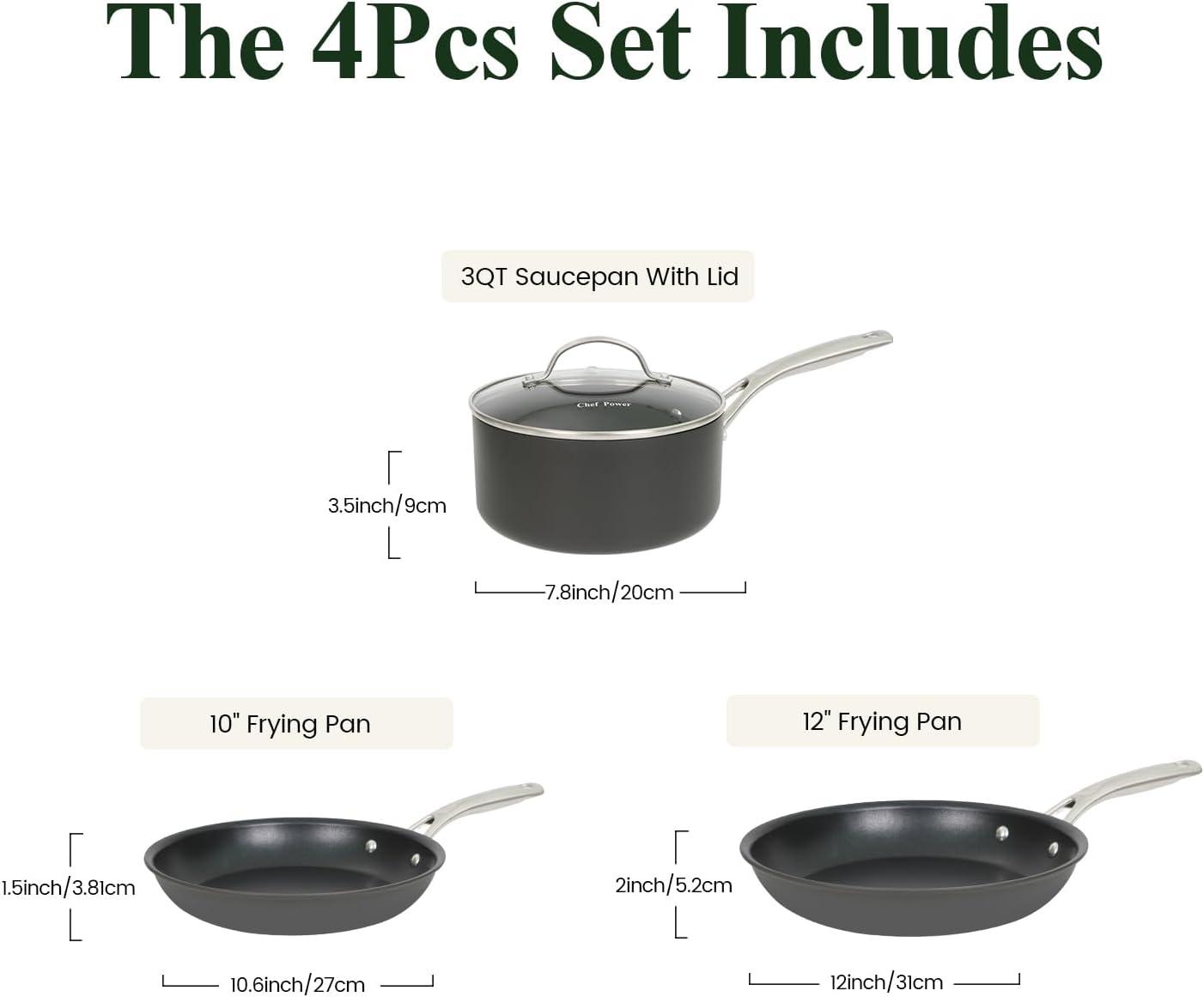 Essential 4-Piece Hard Anodized Nonstick Cookware Set with Stainless Steel Handles