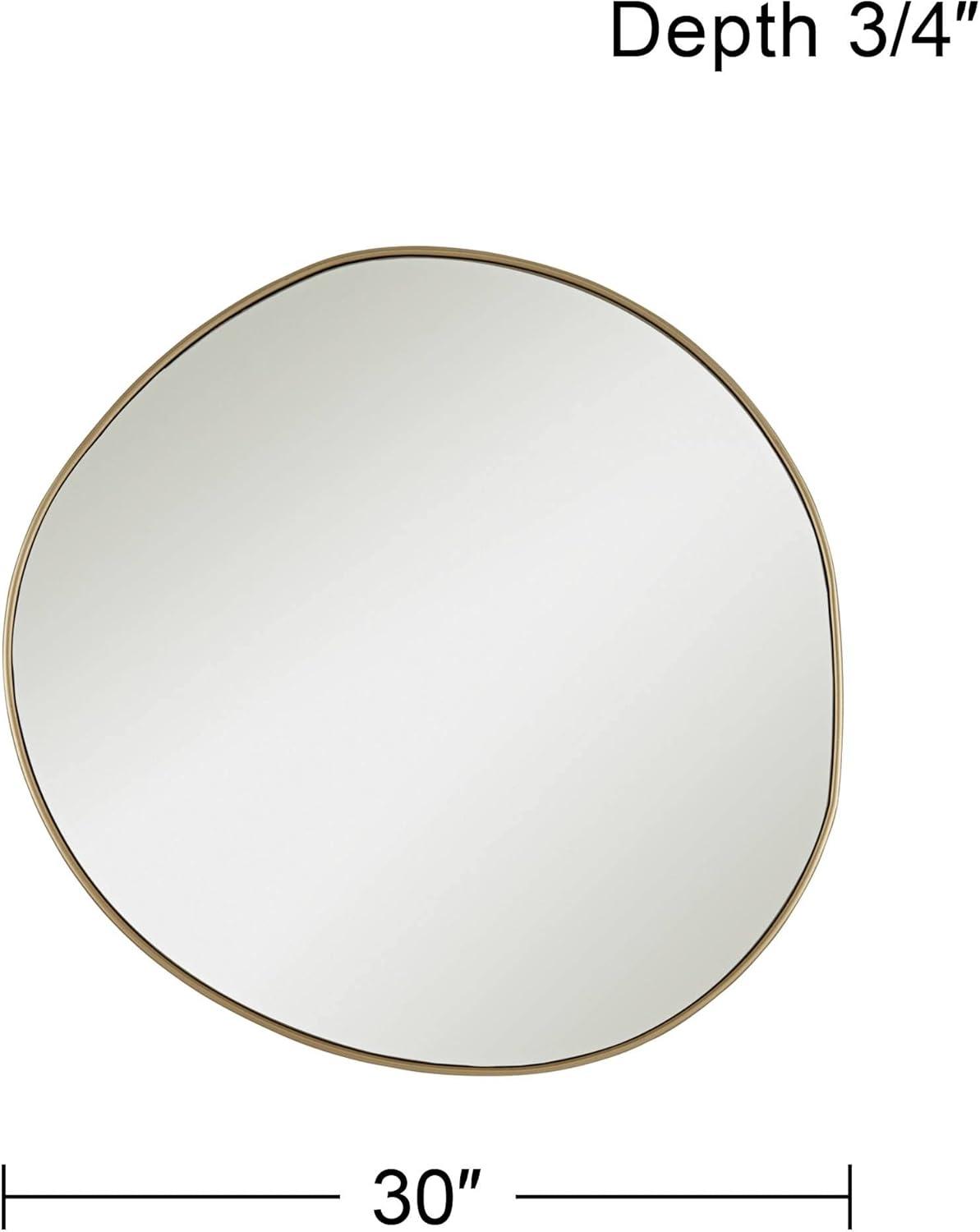 Possini Euro Design Rorschach Uneven Round Vanity Wall Mirror Modern Champagne Frame 30" Wide for Bathroom Bedroom Living Room Office Entryway House