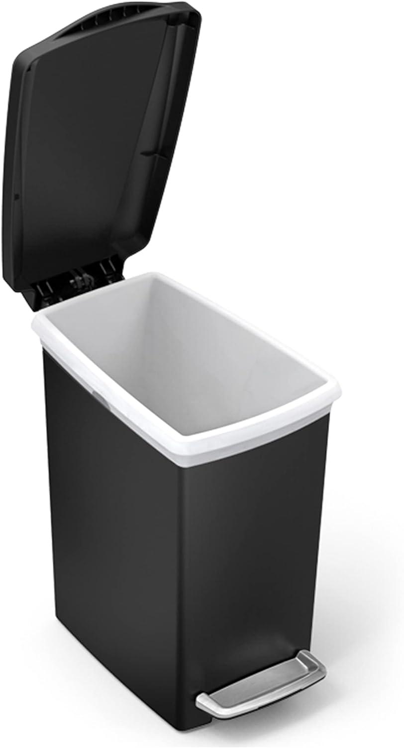 Simplehuman 10 Liter / 2.6 Gallon Compact Slim Bathroom or Office Step Trash Can, Black Plastic