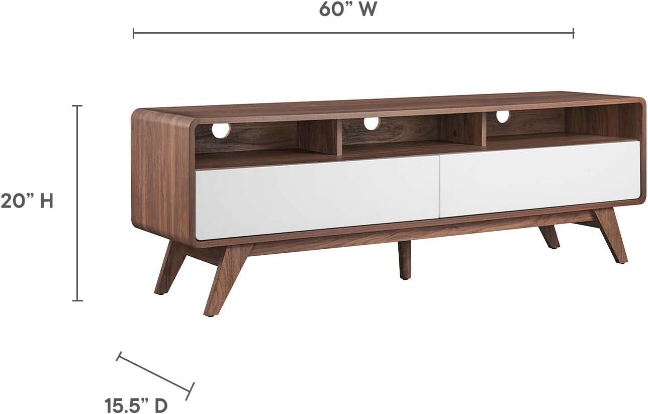 Modway Transmit 60" Particleboard and Laminate TV Stand in Walnut/White