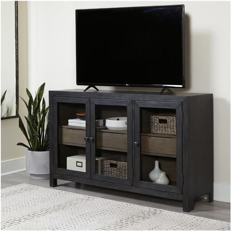 Ashley Furniture Lenston 3-Door Wood Accent Cabinet in Black/Warm Gray