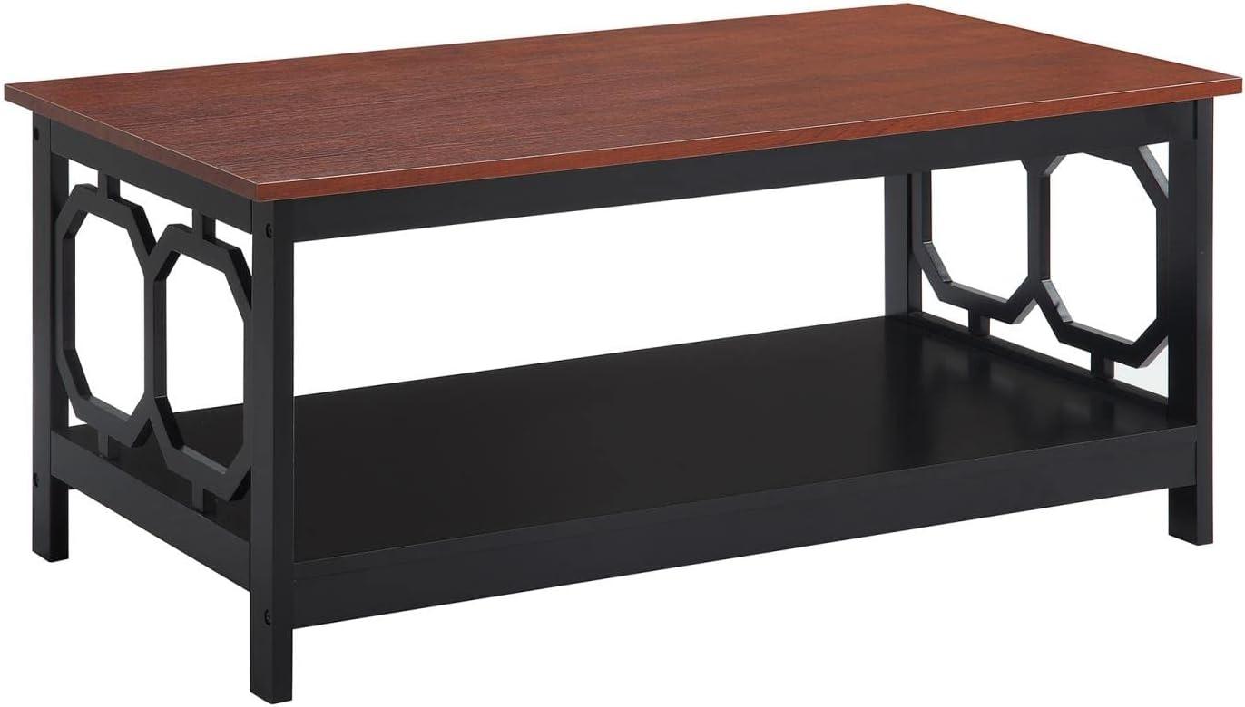 Omega Rectangular Cherry & Black Wood Coffee Table with Shelf