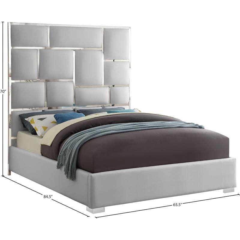 Meridian Furniture Milan Solid Wood and Faux Leather Queen Bed in White