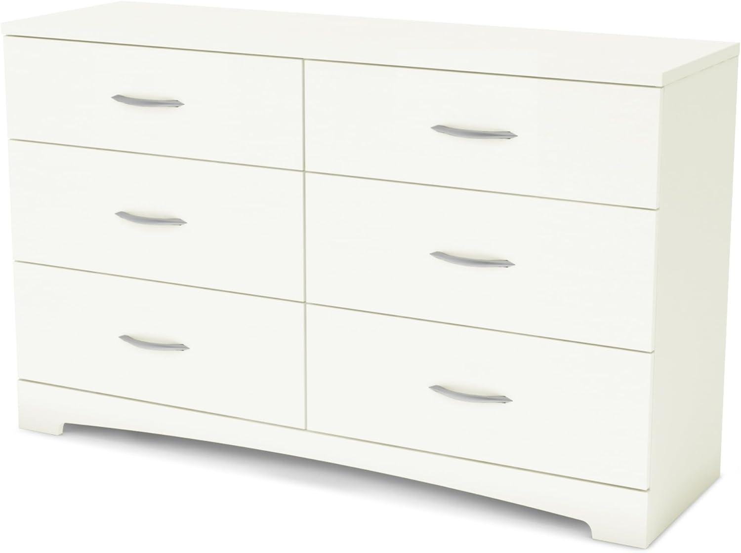 Pure White Laminated Particle Board Double Dresser with 6 Drawers