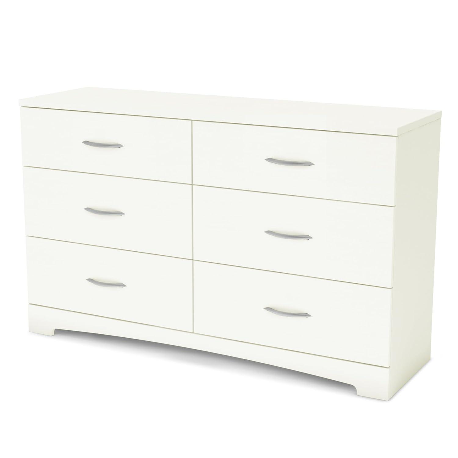 HomeStock Victorian Vintage 6-Drawer Double Dresser - 19"D x 51.25"W x 31.25"H, Laminated Wood Finish, Freestanding with Storage Space, Laminated Engineered Wood-Color:White