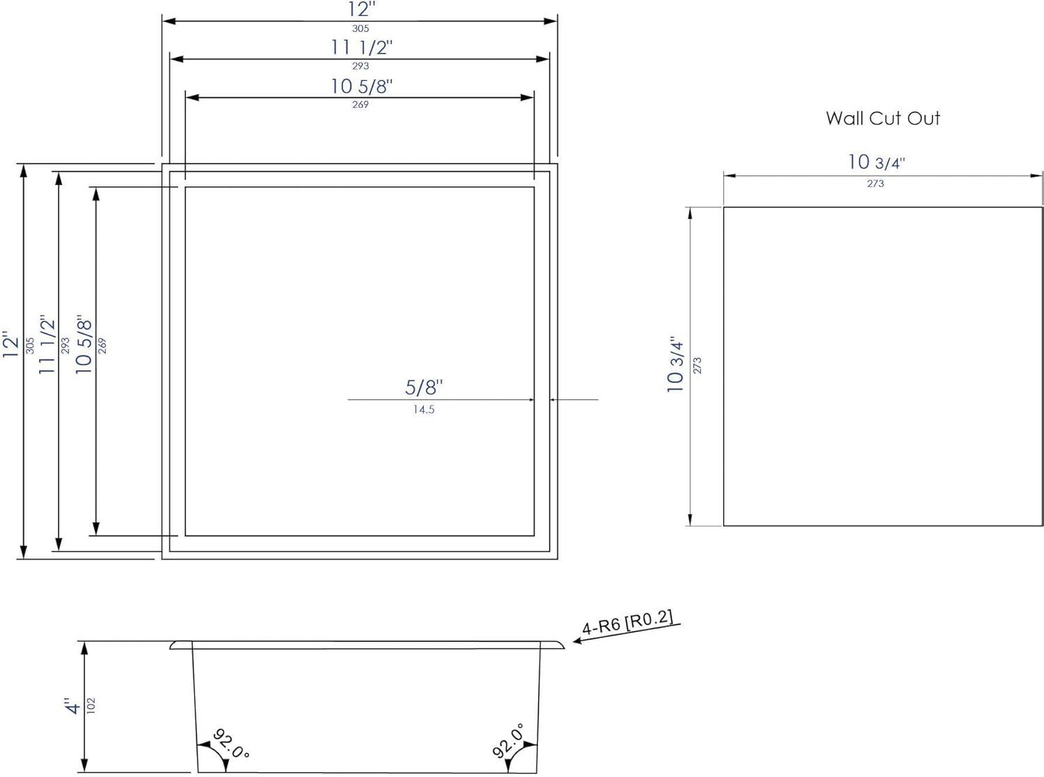 ALFI brand 12" x 12" White Matte Stainless Steel Square Single Shelf Bath Shower Niche