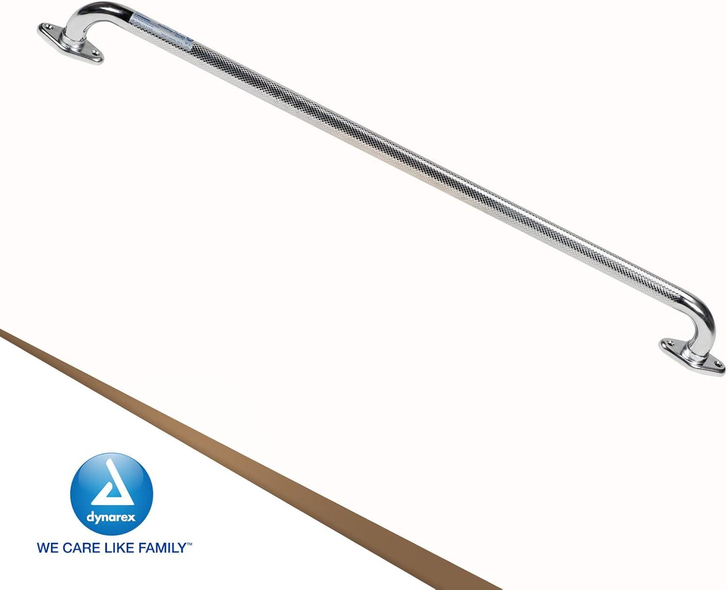 Dynarex Rotating Flange Knurled Grab Bar-24 Inch, Stainless Steel with Textured, Non-Slip Center of The Safety Rail, Weight Capacity of 300 Pounds, Silver, 1-Rotating Flange Knurled Grab Bar-24 inch