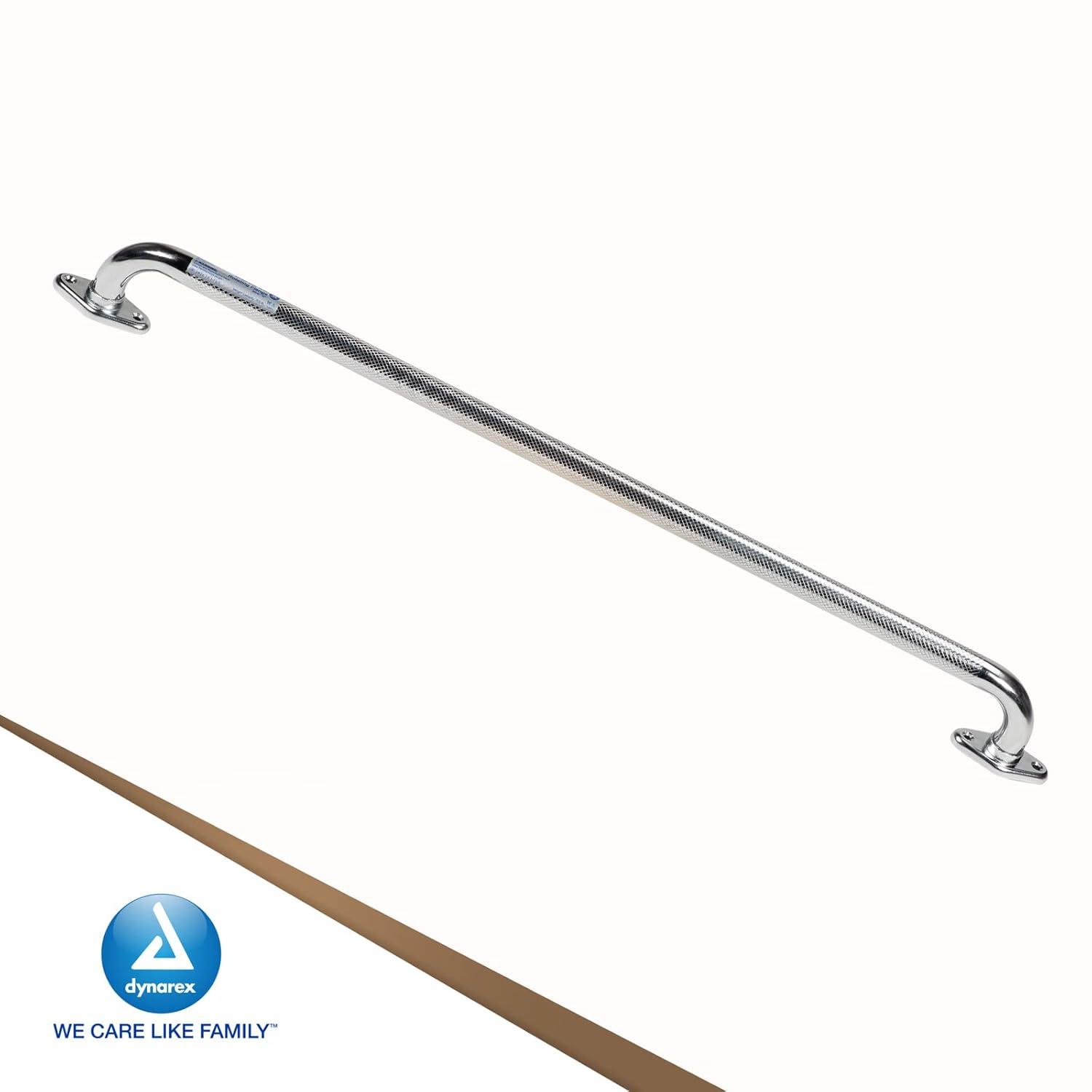 Dynarex Rotating Flange Knurled Grab Bar-24 Inch, Stainless Steel with Textured, Non-Slip Center of The Safety Rail, Weight Capacity of 300 Pounds, Silver, 1-Rotating Flange Knurled Grab Bar-24 inch