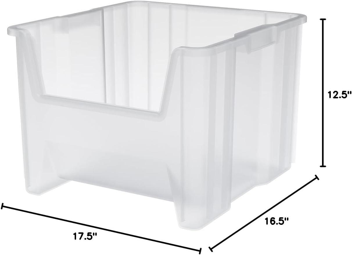 Akro-Mils Stak-N-Store 13018, Large Storage Bins, Stackable Heavy Duty Containers, 17.5"x16.5"x12.5", Clear, 2-Pack