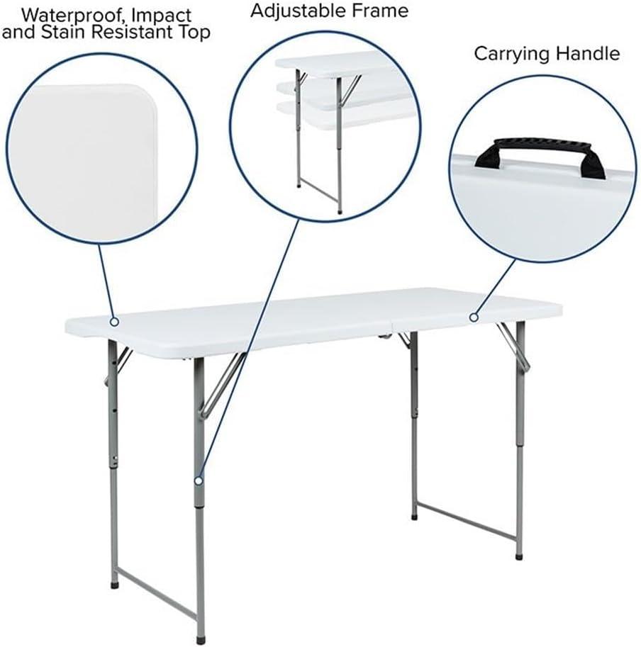 Parker Height Adjustable Bi-Fold Plastic Folding Table with Carrying Handle