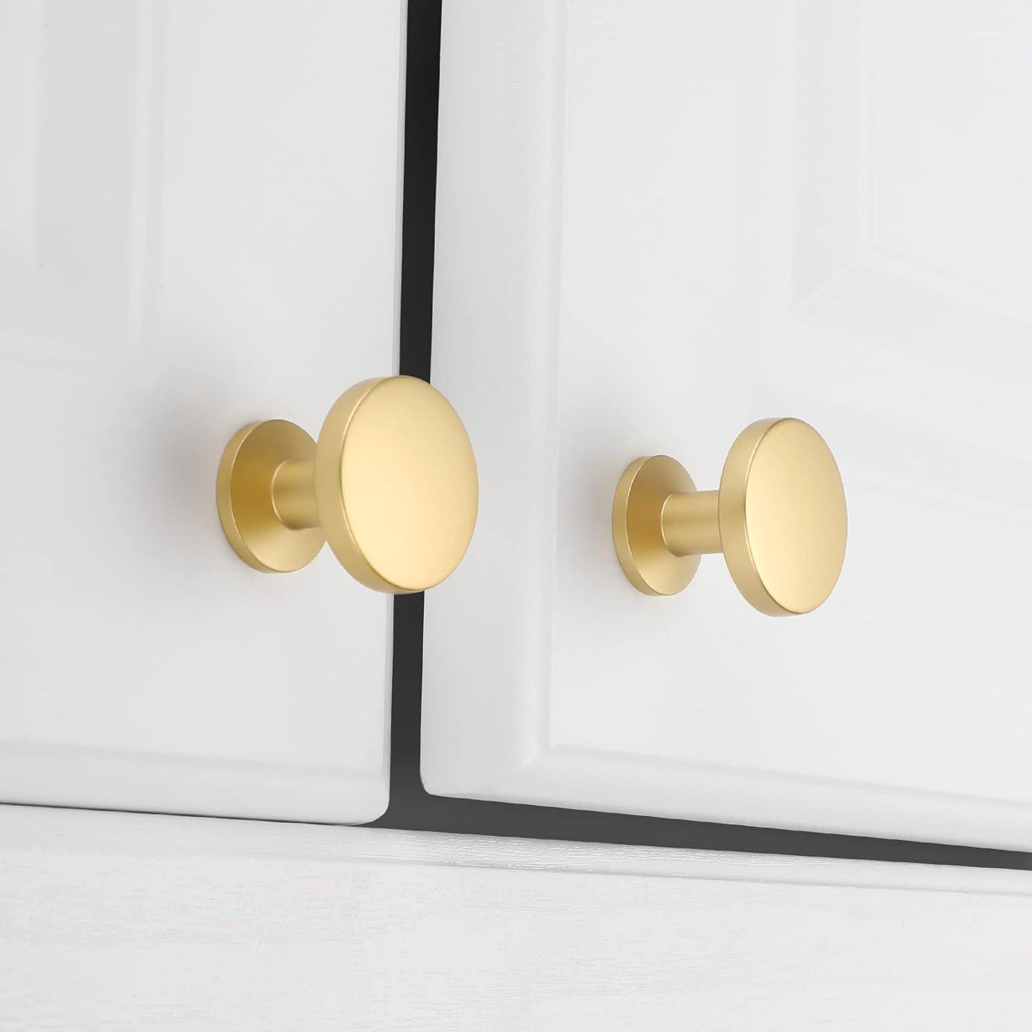 Brushed Brass Round Knurled Cabinet Knob Set