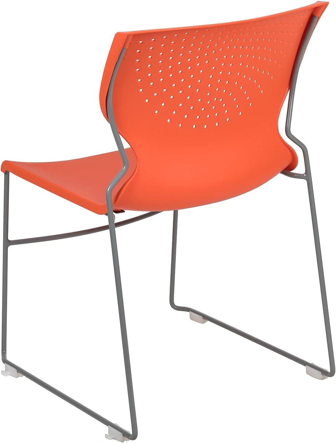 Sleek Orange Plastic Stackable Reception Chair with Gray Frame