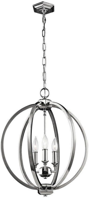 Corinne Polished Nickel 3-Light Crystal Globe Pendant