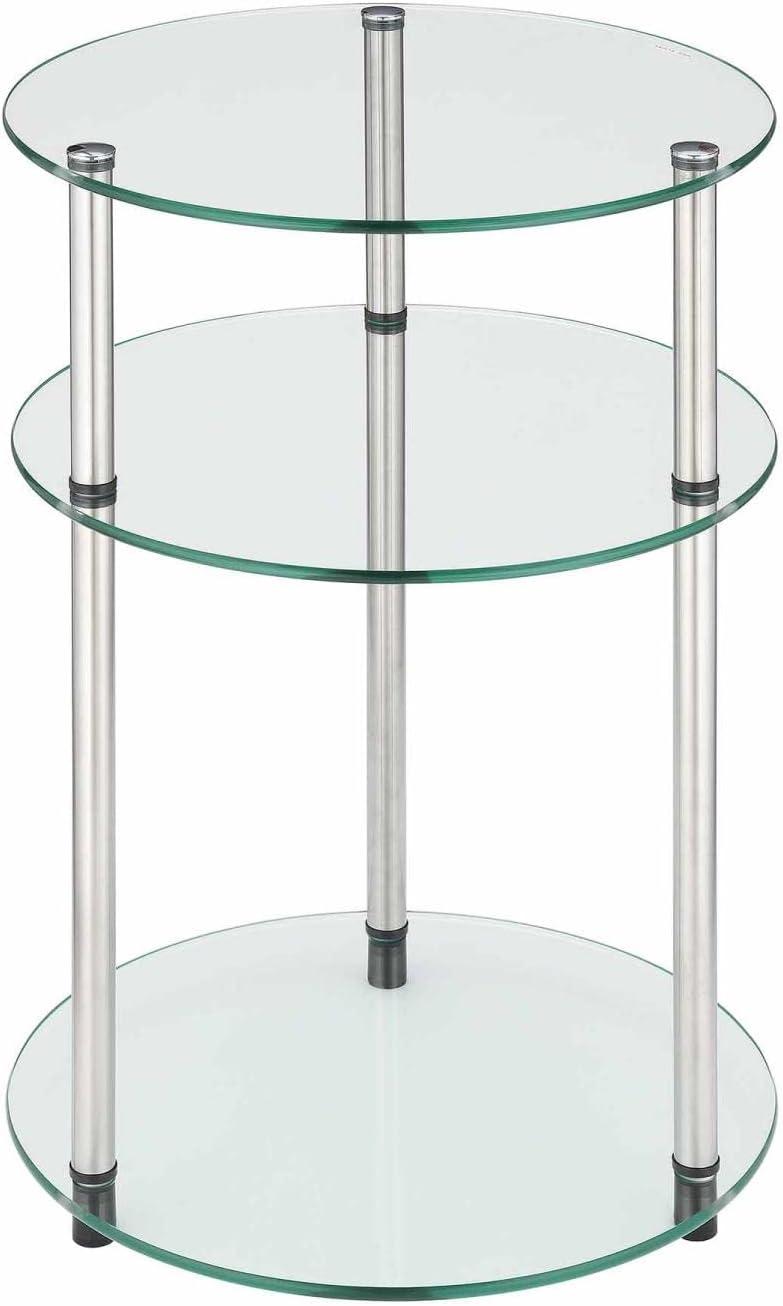 Elegant 16'' Round Metal and Glass 3-Tier Accent Table