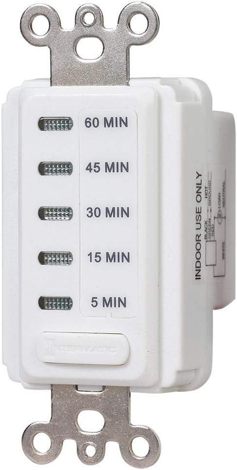 Intermatic EI205W 5/15/30/45/60 Minute Electronic in-Wall Countdown Auto-Off Timer, White