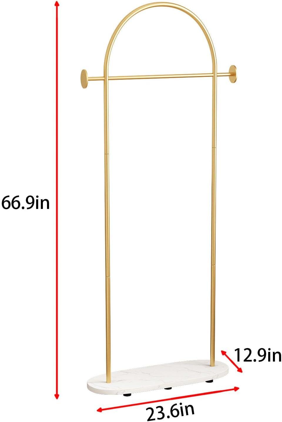 Gold Clothing Garment Rack with Marble Base and Tray, Modern Minimalist Hanging Clothes Rack, for Coats, Hats, Scarves and Handbags of Entryway, Hallway, Bedroom, Office（Golden）