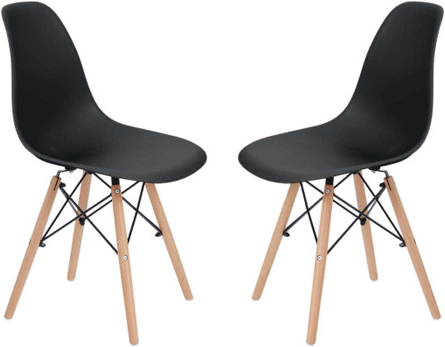 Allan Black Plastic Side Chairs with Wooden Legs, Set of 2