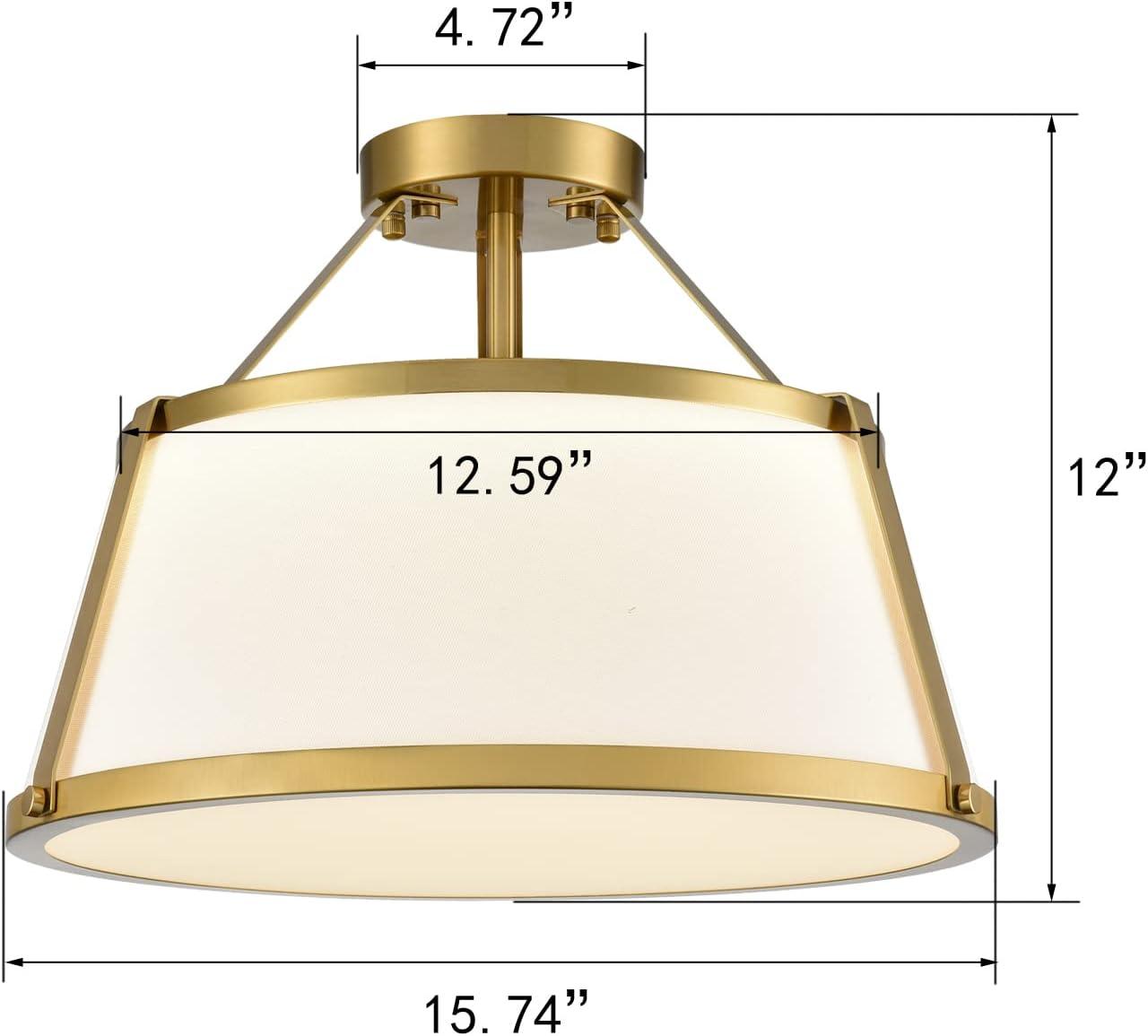 Drum Ceiling Light Semi Flush Mount Gold Finish Dimmable LED Light