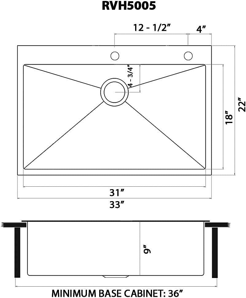 Ruvati 33" Black Stainless Steel Single Bowl Farmhouse Sink