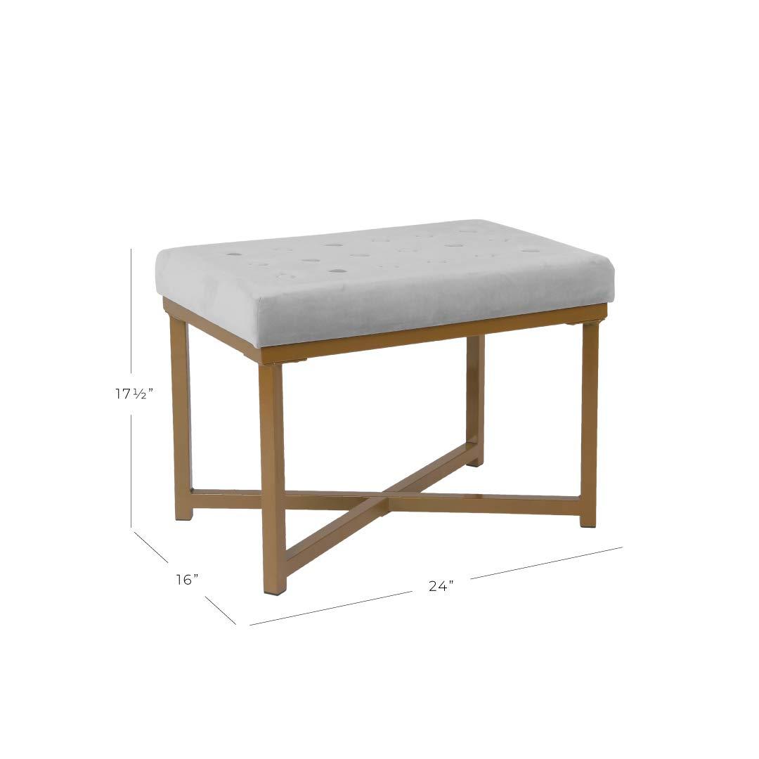 Tufted Velvet Ottoman - Silver - HomePop: Upholstered Footstool, Metal Legs, Polyester Fabric