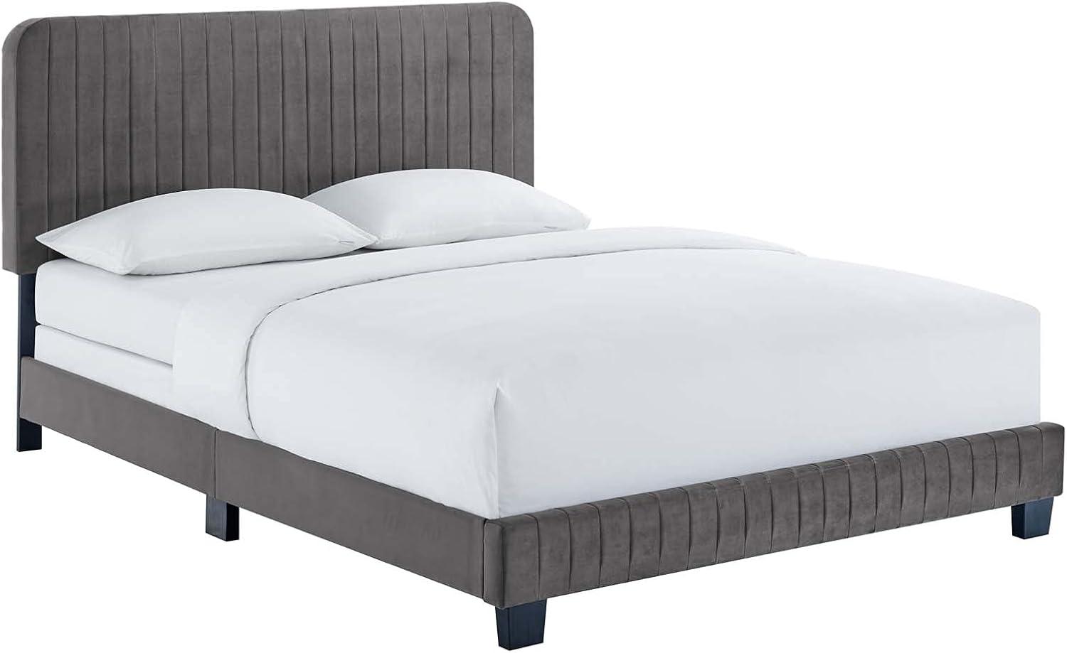 Modway Celine Channel Tufted Performance Velvet King Bed in Gray