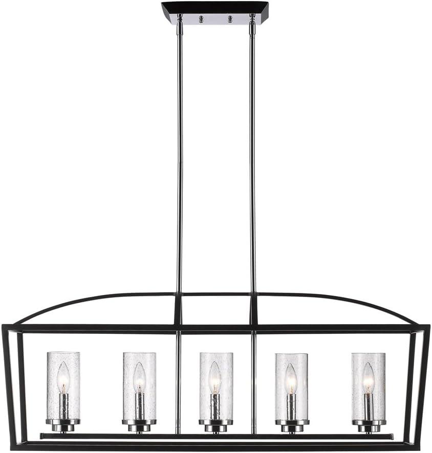 Mercer Matte Black 5-Light Linear Pendant with Seeded Glass